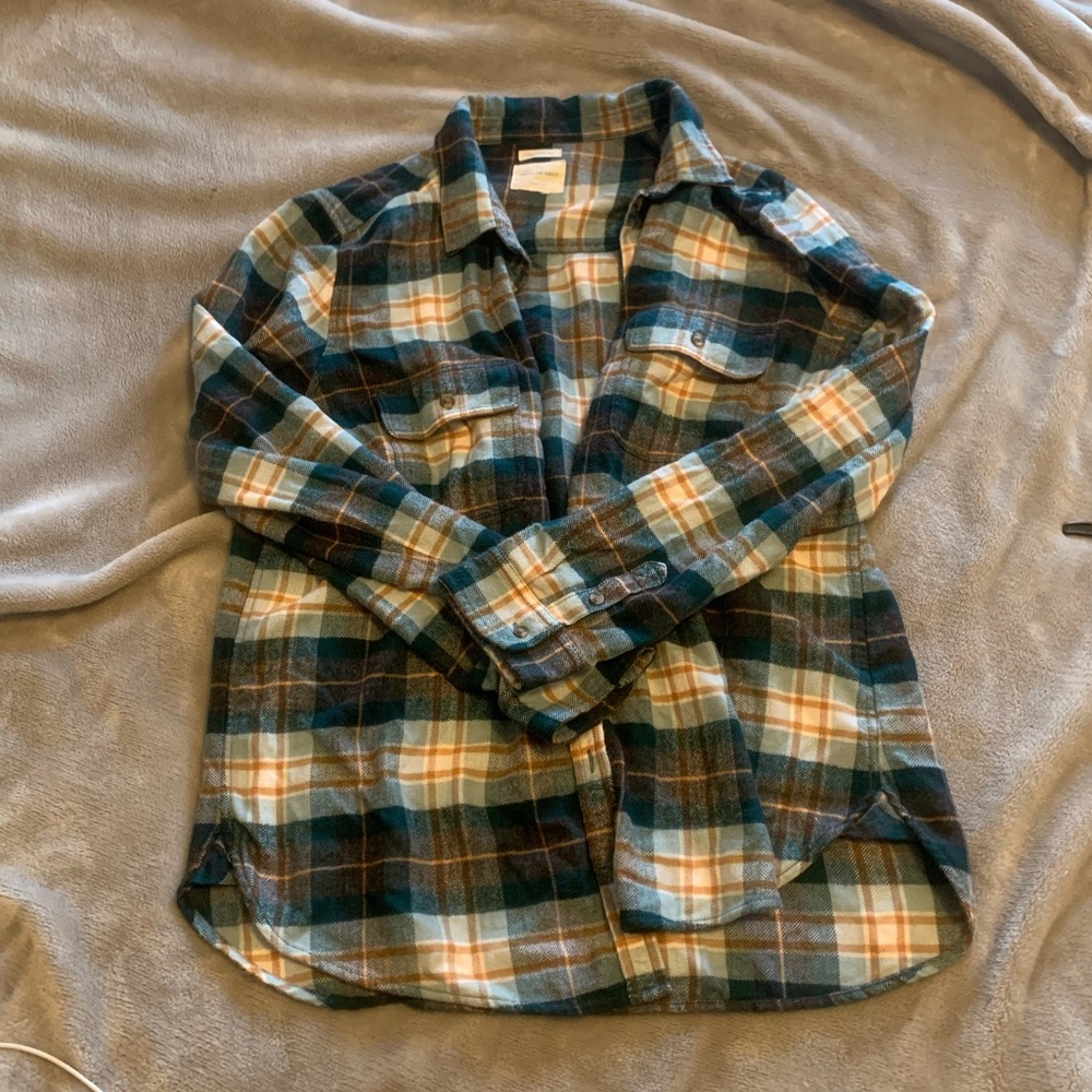american eagle teal // yellow flannel